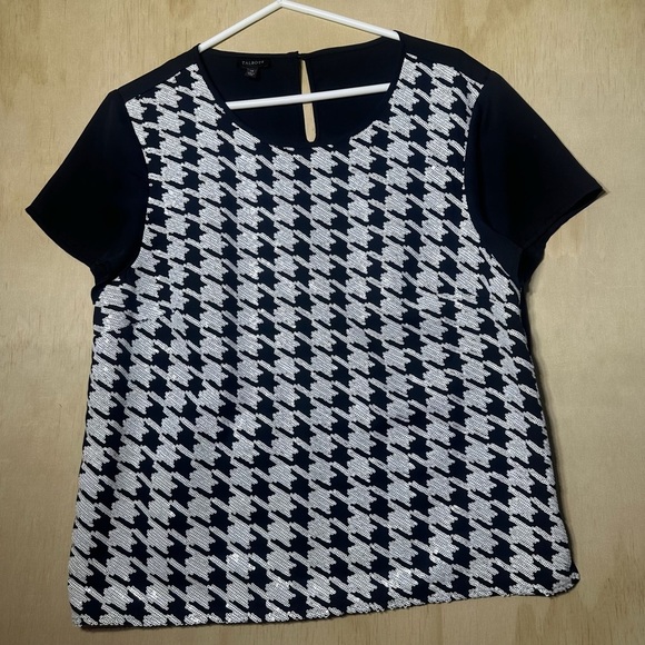 Talbots Sequin Herringbone Plaid Blouse Size 14 - Picture 1 of 13